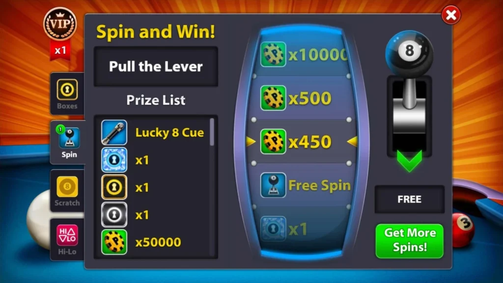 how to use free spins on 8 ball pool